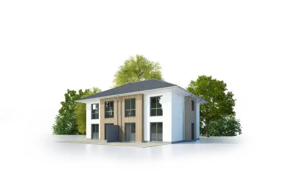3d rendering of an isolated modern duplex house