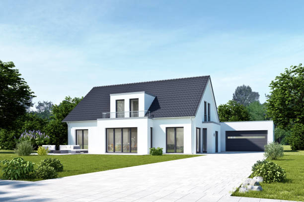 istock modern house with a cubic extension and garage 1516664374