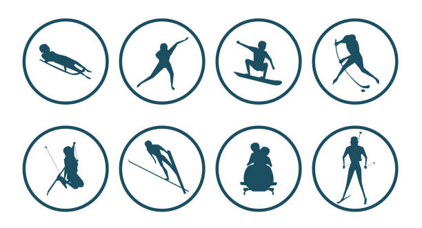 illustrations, cliparts, dessins animés et icônes de sports d’hiver, icônes rondes, personnes - winter olympic games