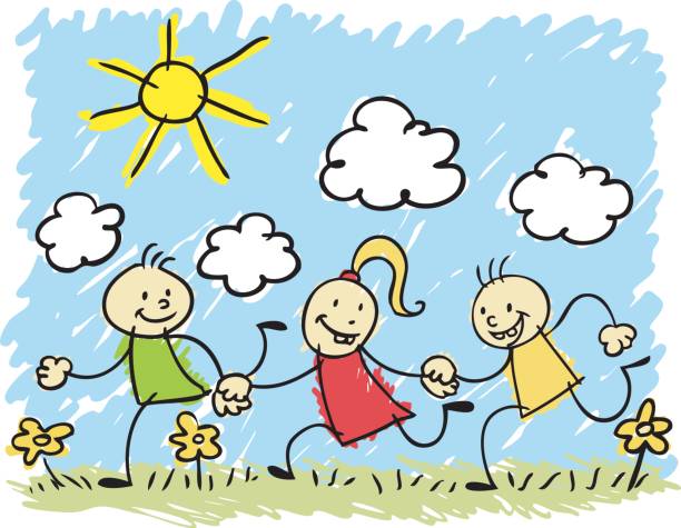 ilustrações, clipart, desenhos animados e ícones de simpático - preschooler playing family summer