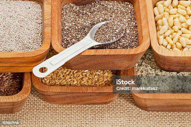 Chia And Other Healthy Seeds Stock Photo - Download Image Now - Antioxidant, Bowl, Brown