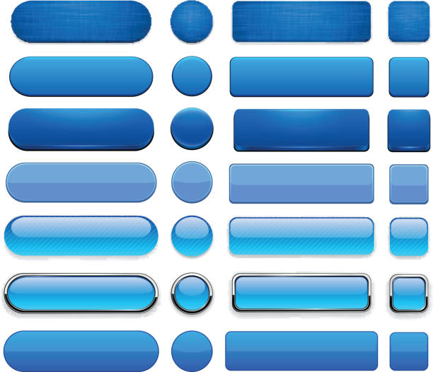 ilustrações de stock, clip art, desenhos animados e ícones de azul alta detalhado modernos botões de web. - shape rectangle chrome interface icons