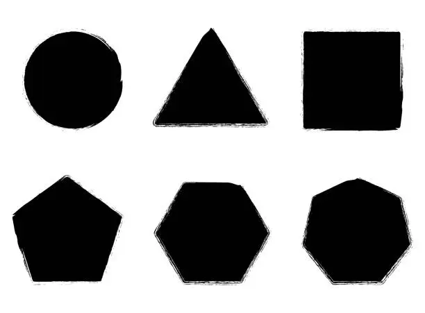 Vector illustration of Vector Illustration Of Triangle, Circle, Square, Pentagon, Hexagon Shapes Drawn With Dry Brush.