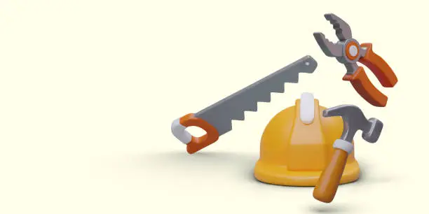 Vector illustration of Repair work at home. Selection of tools for work. Online store