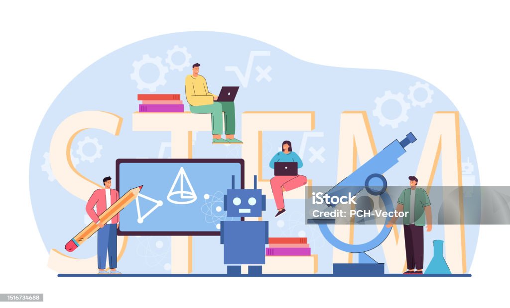 Student Learning Using High Tech Graphics Students Learning Math And Technology Vector Illustration Stock ...