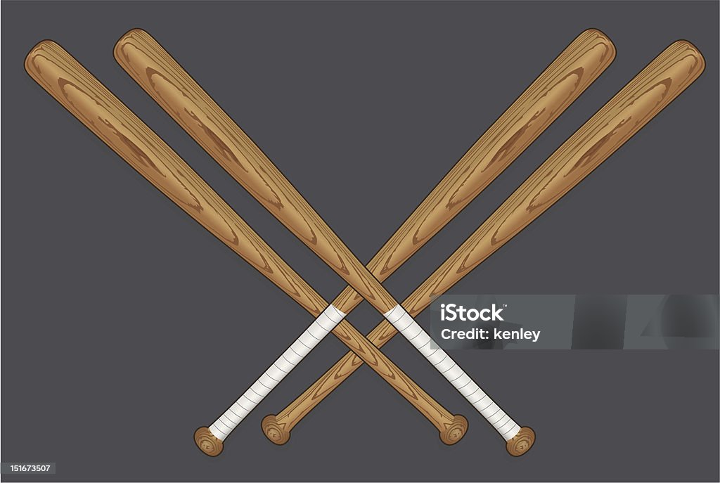 Drawing of four crossed baseball bats Vector illustration of wooden baseball bat. Baseball Bat stock vector