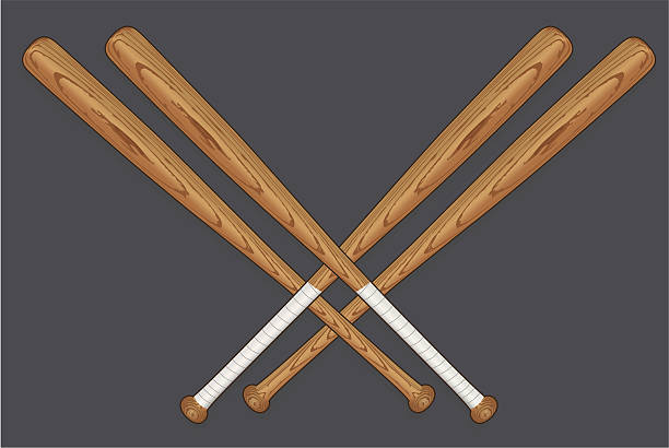Drawing of four crossed baseball bats Vector illustration of wooden baseball bat. baseball bat stock illustrations