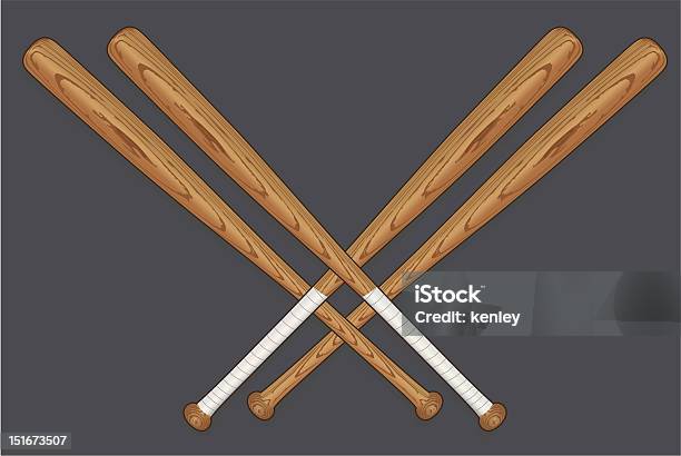 Drawing Of Four Crossed Baseball Bats Stock Illustration - Download Image Now - Baseball Bat, Vector, Wood - Material