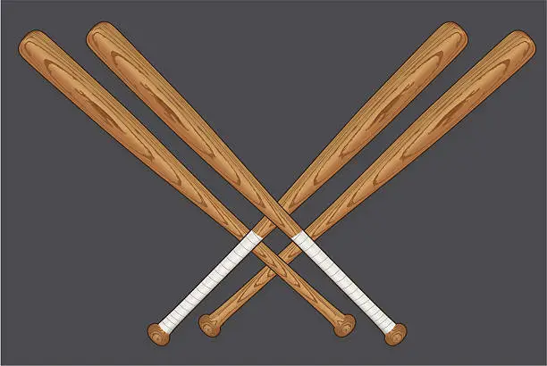 Vector illustration of Drawing of four crossed baseball bats