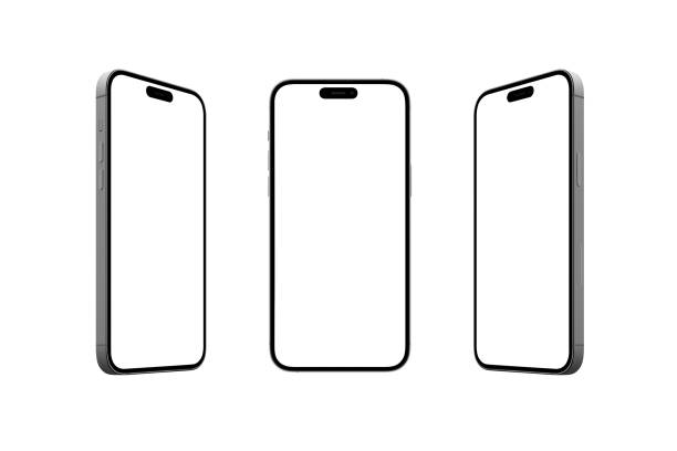 Modern smartphone showcasing in front and sides view. Isolated phones and display for presenting apps, websites, and digital products. Camera is built into the display, round edges