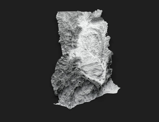 istock Ghana Map white Shaded relief Color Height map on Black Background 3d illustration 1516744179