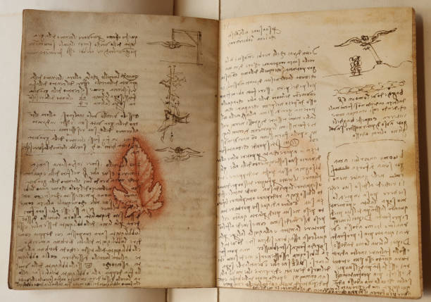 istock Manuscript, drawings, red leaf by Leonardo Da Vinci in the old book The Codice Sul Volo, by E. Rouveyre , 1893 1516746455