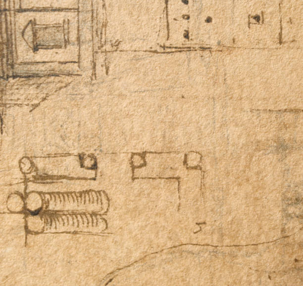 istock Manuscript, drawings, blueprints, house project by Leonardo Da Vinci in the old book The Codice Sul Volo, by E. Rouveyre , 1893 1516748301