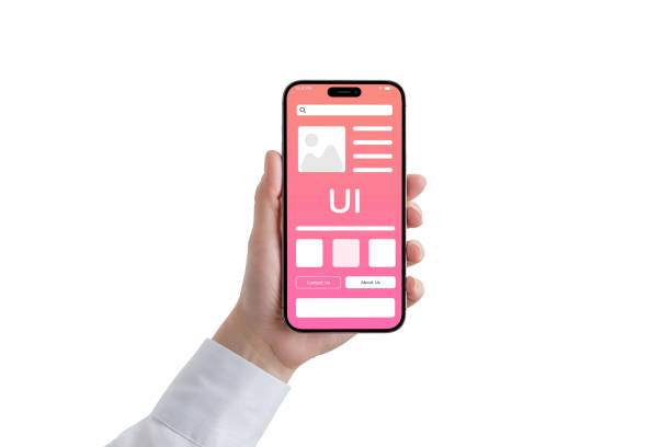 istock Woman's hand holding a phone with a conceptual user interface. The interface displays a modern design, sleek elements. Isolated hand and smartphone on white 1516749455