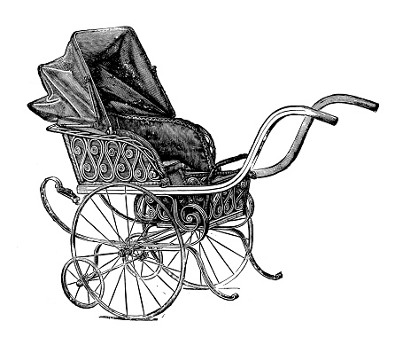 Antique image from British magazine: Baby carriage