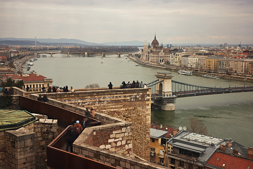 Tourists looking at Budapest views, Hungary