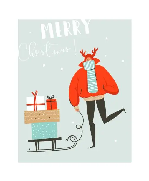 Vector illustration of Hand drawn vector abstract fun Merry Christmas time illustration