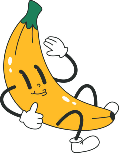 438_elements_retro_cartoon_fruit Banana Fruit Character Vector Illustration watermelon smiley face stock illustrations