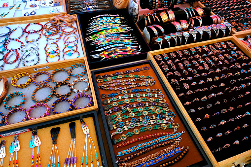 Navaho handmade jewelry and art for sale at roadside stand