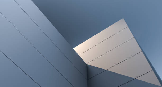 conception de murs, architecture de blocs. structure de conception murale moderne au coucher du soleil, poutre orange ensoleillée. concept de bâtiment moderne, structure. rendu 3d - architecture photos et images de collection