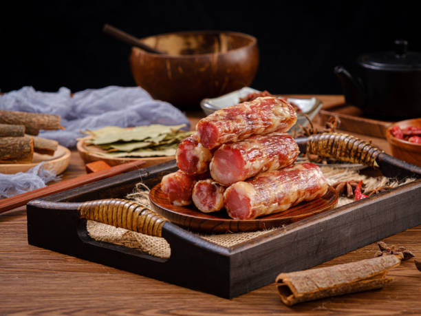 istock cured pork(cured meat),Chinese bacon,Traditional Chinese marinated pork, put together with various spices in indoor kitchen 1516802356