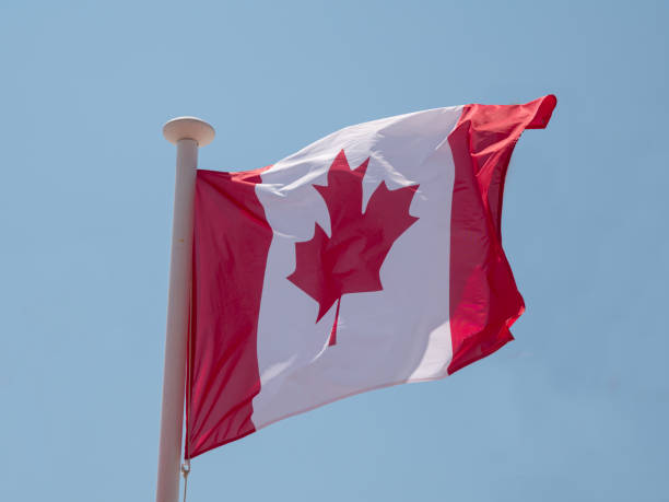 istock Canada national flag waving in the wind on a flagpole. 1516822692