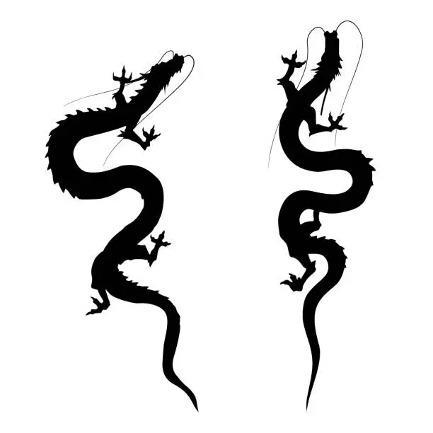 Vector illustration of Silhouette of dragon rising to the sky