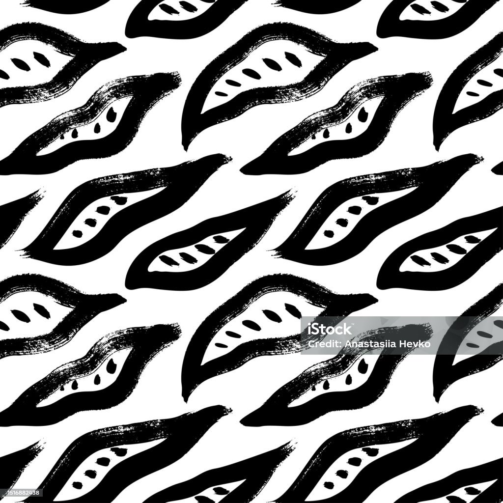 Bold Leaf Pattern Colorless Seamless Pattern With Bold Brush Drawn Leaves Stock Illustration ...