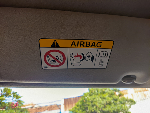 airbag warning instruction symbol in car