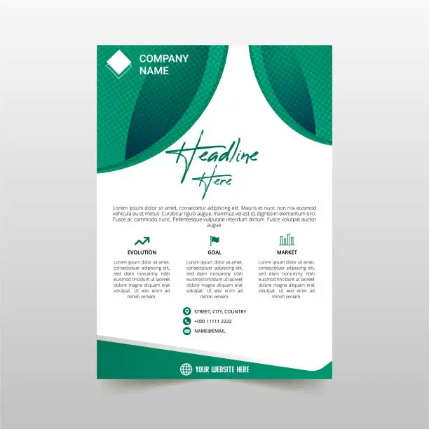 Vector illustration of Modern Green Business Flyer Template With Curved Shapes