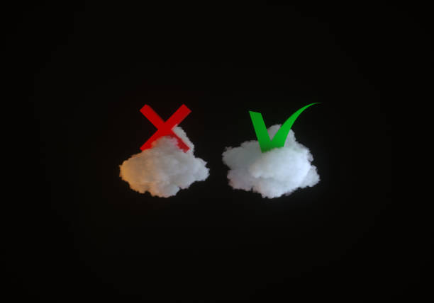 istock Green checkmark and red cross icon over clouds 1516920202