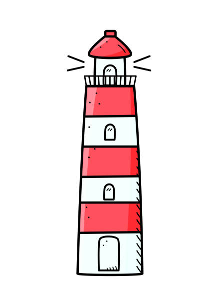 illustrazioni stock, clip art, cartoni animati e icone di tendenza di icona del doodle del faro. illustrazione vettoriale. singolo isolato su sfondo bianco. - sea life centre