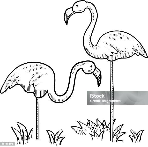 Ilustración de Flamingo Pájaro Boceto y más Vectores Libres de Derechos de Accesorio de jardín - Accesorio de jardín, Aire libre, Aviario