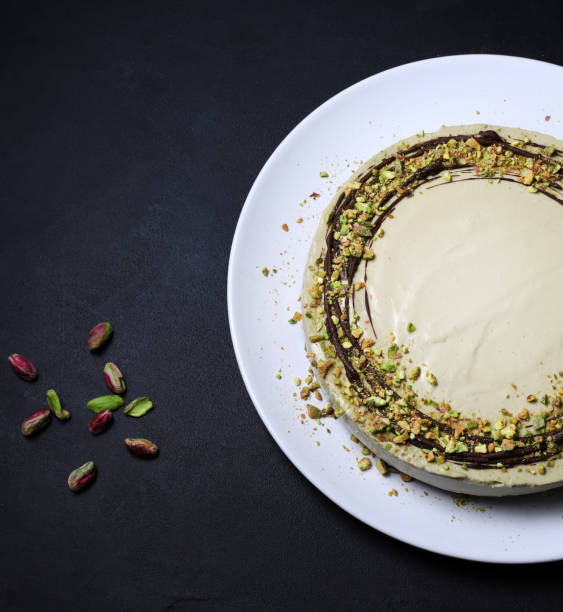 Pistachio cheesecake. stock photo