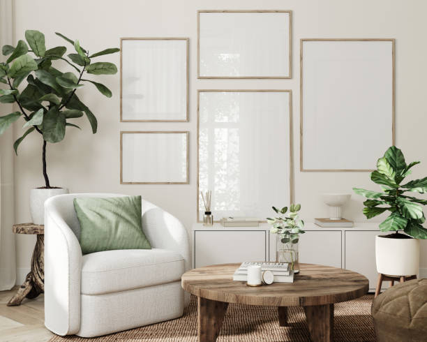 istock Frame mockup, Home interior background, living room in light pastel colors, 3d render 1517001645