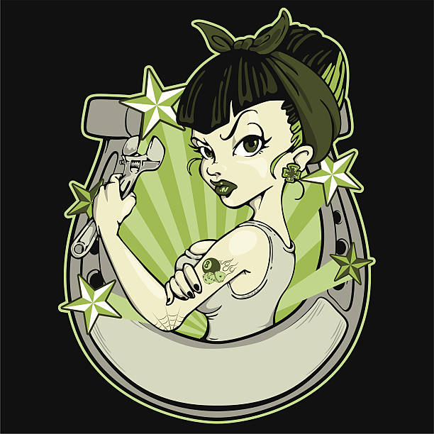 Rockabilly Lady luck The motif "Lady Rack", which is often used in gambling and hot rods, is arranged in a rockabilly style. Please put text in the horseshoe and use it. pin up tattoo stock illustrations