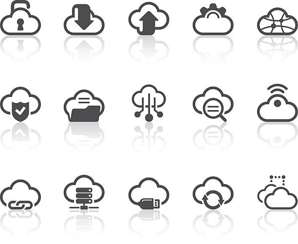 Cartoon cloud icons for computer tasks vector art illustration