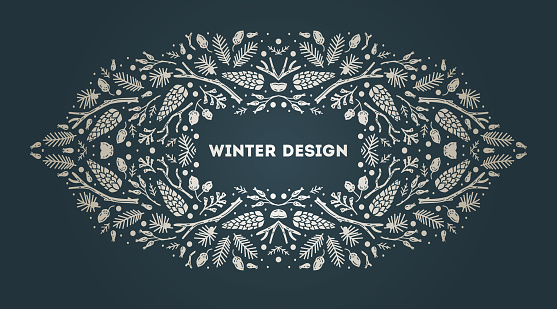 Luxury Christmas arabesque frame, abstract sketch winter floral design templates. Geometric monochrome square, holly backgrounds with fir tree. Use for package, branding, decoration, banners