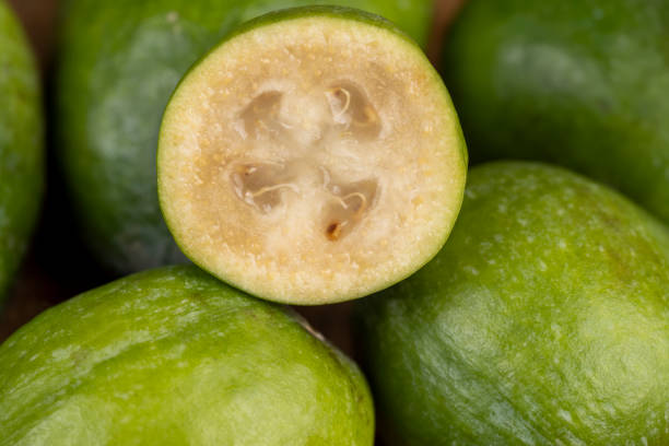 istock Ripe and soft green feijoa on the table 1517082385