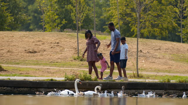 Family Walk Next to a Lake