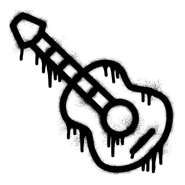 gitarren-ikonen-graffiti mit schwarzer sprühfarbe - guitar classical music classical style jazz stock-grafiken, -clipart, -cartoons und -symbole