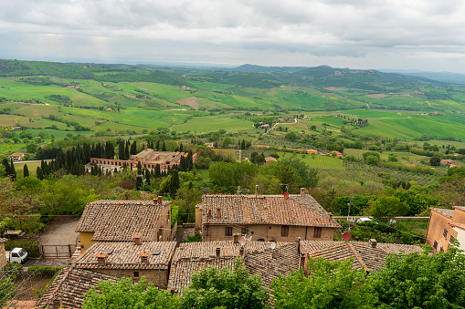 Montepulciano Tuscany Italy   View of the walled village on hill.