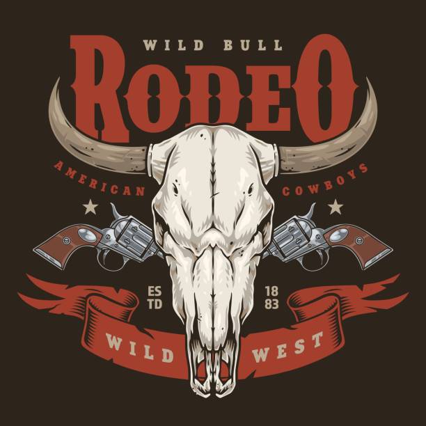 bunter aufkleber des wilden stierrodeo - rodeo bull bull riding cowboy stock-grafiken, -clipart, -cartoons und -symbole