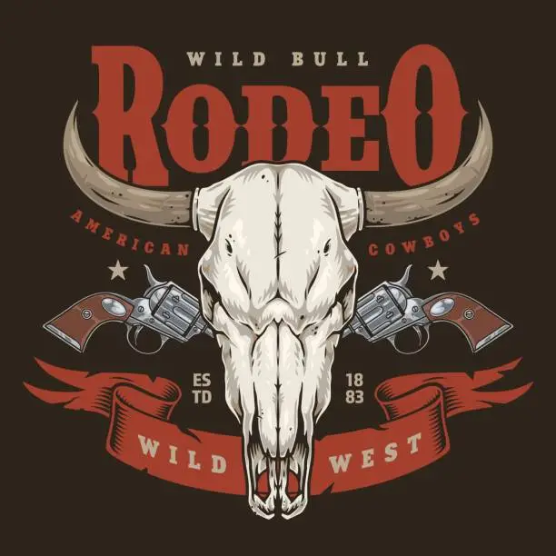 Vector illustration of Wild bull rodeo colorful sticker
