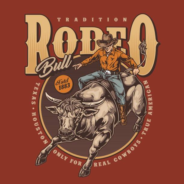 tradition rodeo bull poster bunt - rodeo bull bull riding cowboy stock-grafiken, -clipart, -cartoons und -symbole