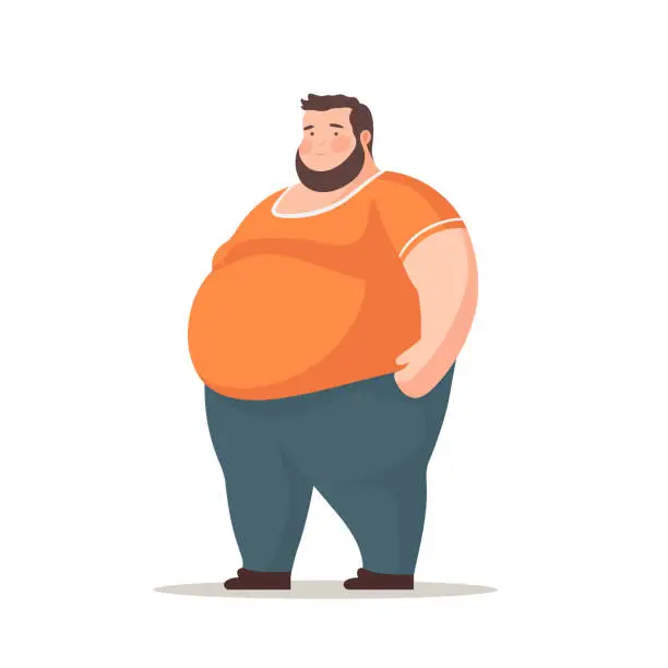 Vector illustration of Fat man stands isolated on white background.