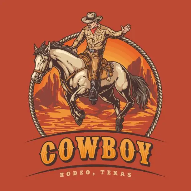 Vector illustration of Texas man cowboy colorful flyer