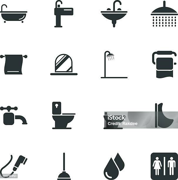 Badewanne Und Badezimmer Silhouette Icons Stock Vektor Art und mehr Bilder von Kontur - Kontur, Icon, Badewanne