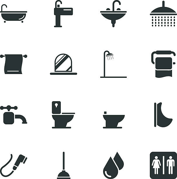 ilustraciones, imágenes clip art, dibujos animados e iconos de stock de silueta de iconos baño y baño - water droplets