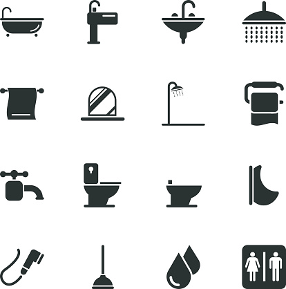 Bath and Bathroom Silhouette Vector File Icons.